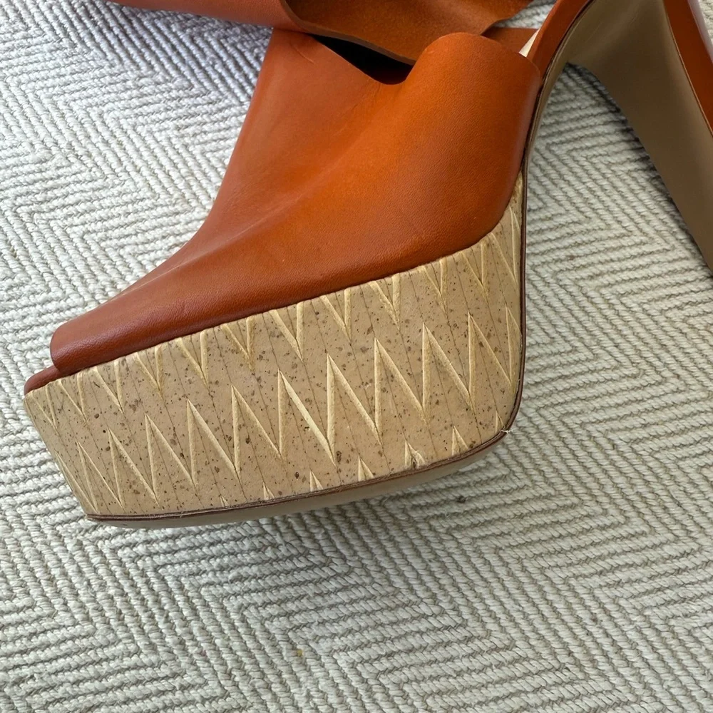 Pollini Terracotta Leather Platform Mule Heels